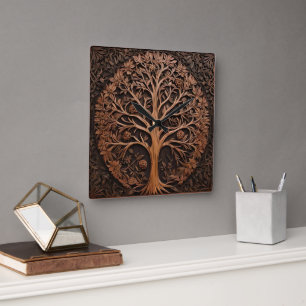Horloge Carrée Australian Woodlands : impression sur bois d'arbre
