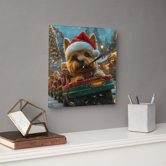 Horloge Carrée Australie Terrier Dog Roller Dessous de verre Noël (Bureau)