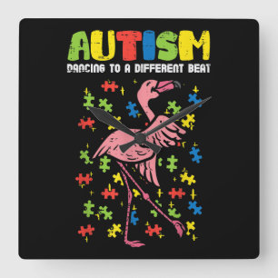 Horloge Carrée Autisme Danser Différents Flamant rose Beat mignon