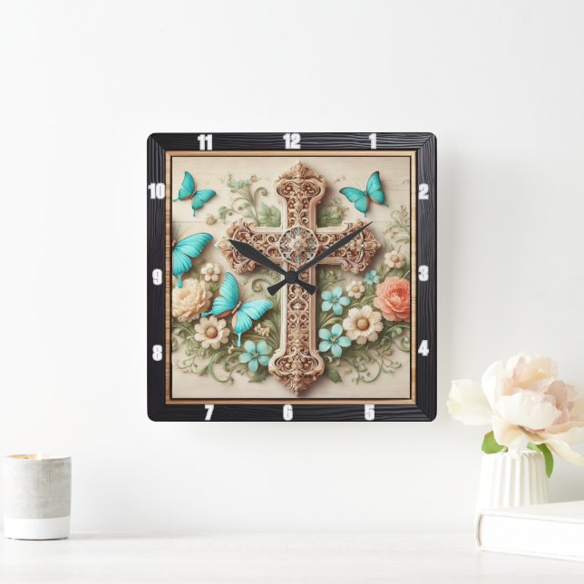 Horloge Carrée Automne Bouquet Floral Automne (Maison)