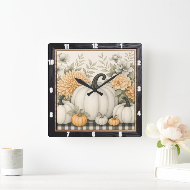 Horloge Carrée Automne Citrouille Floral Harvest (Maison)