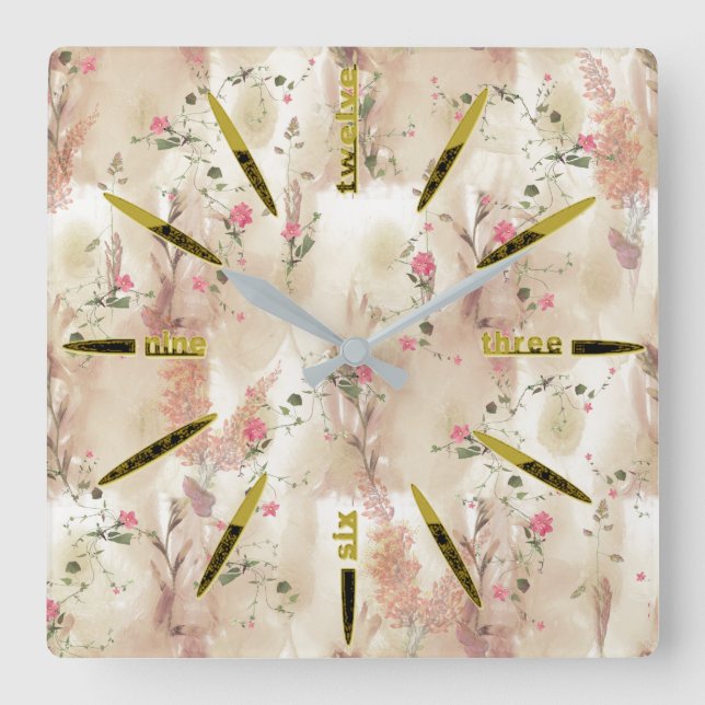 Horloge Carrée Automne Neutre Toné Élégant thème botanique (Recto)