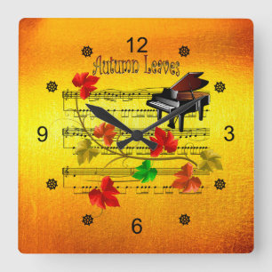 Horloge Carrée Autumn Leaves ~ Piano ~Sheet Music ~ Rustic ~