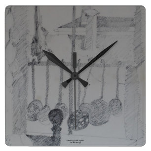 Horloge carrée avec des poches et des ustensiles