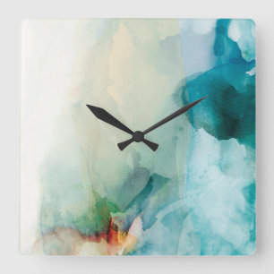 Horloge Carrée Aversion - Aquarelle bleue