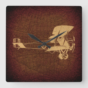 Horloge Carrée Avion biologique Vintage avion antique avec carte