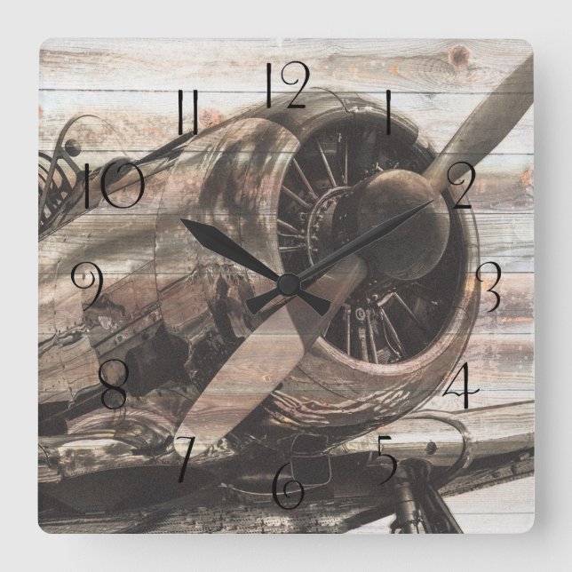 Horloge Carrée Avion vintage (Recto)