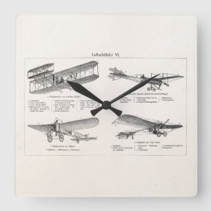 Horloge Carrée Avion vintage Rétro Vieux Biplane Planes Antiques