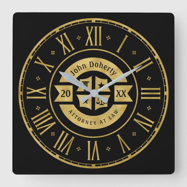 Horloge Carrée Avocat 20XX Avocat En Droit | Elegant Gold Black (Recto)