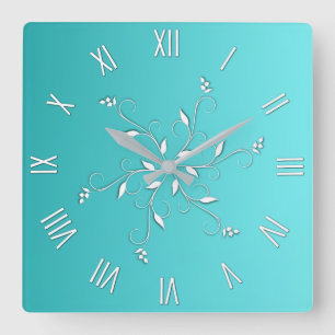Horloge Carrée Awesome Aqua Chiffres blancs Accent