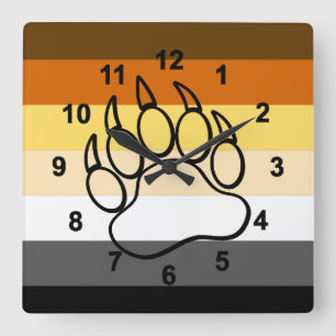 Horloge Carrée Awesome Gay Bear Fierté Drapeau Paw