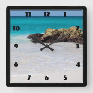 Horloge Carrée Azure Ocean Sandy Beach Photo