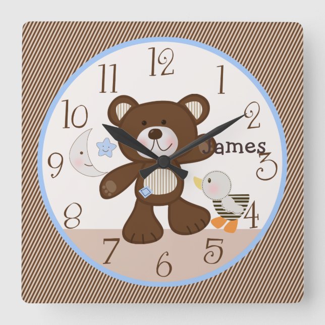 Horloge Carrée B est pour Bear/Teddy Kid's Baby Nursery Clock (Recto)