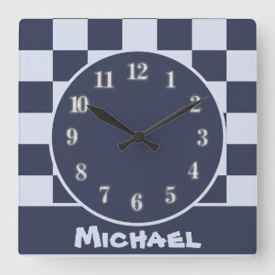 Horloge Carrée Baby Blue Boy Geometry Carré Motif Quilt Baby