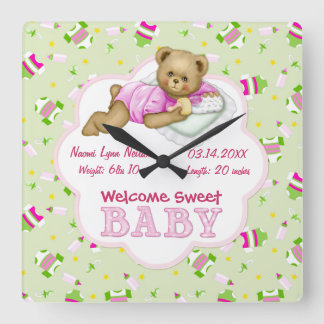 Horloge Carrée Baby Girl Teddy Bear