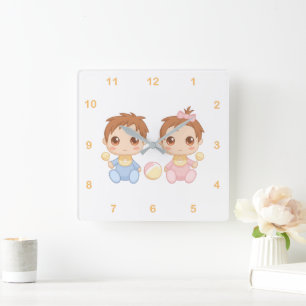 Horloge Carrée Baby Twins Boy and Girl 2