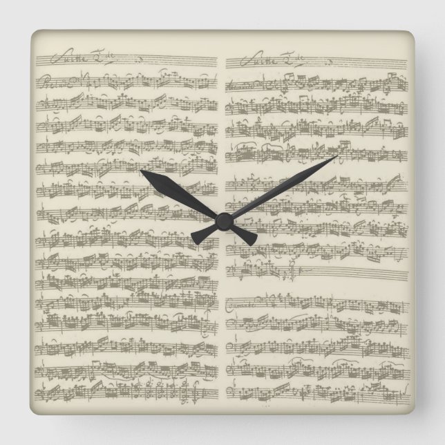 Horloge Carrée Bach Music Manuscript, 2e Suite for Cello Solo (Recto)