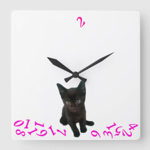 Horloge Carrée ~Bad Kitty~ MUR HORLOGE/ROSE