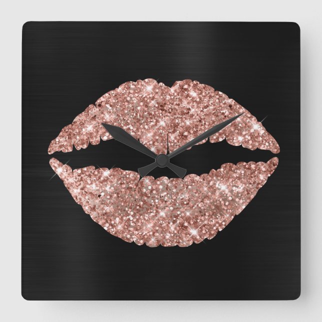 Horloge Carrée Baguette à lèvres Rose brillant Parties scintillan (Recto)