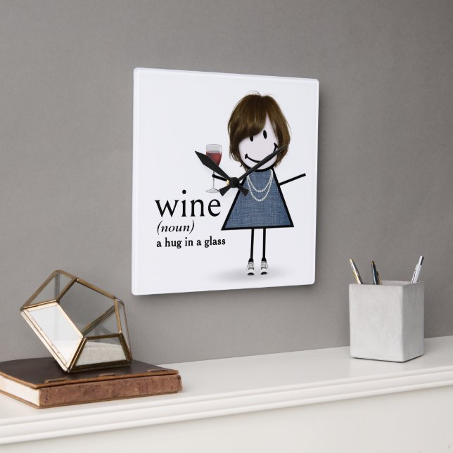 Horloge Carrée Baguette Figure Girl Avec Vin Rouge (Bureau)