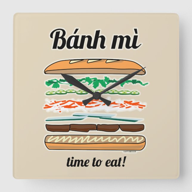 Horloge Carrée Baguette vietnamienne de pain français de sandwich (Recto)