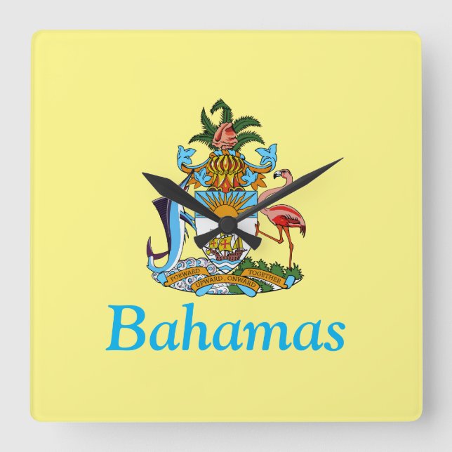 Horloge Carrée Bahamas avec armoiries (Paradis des Caraïbes) (Recto)