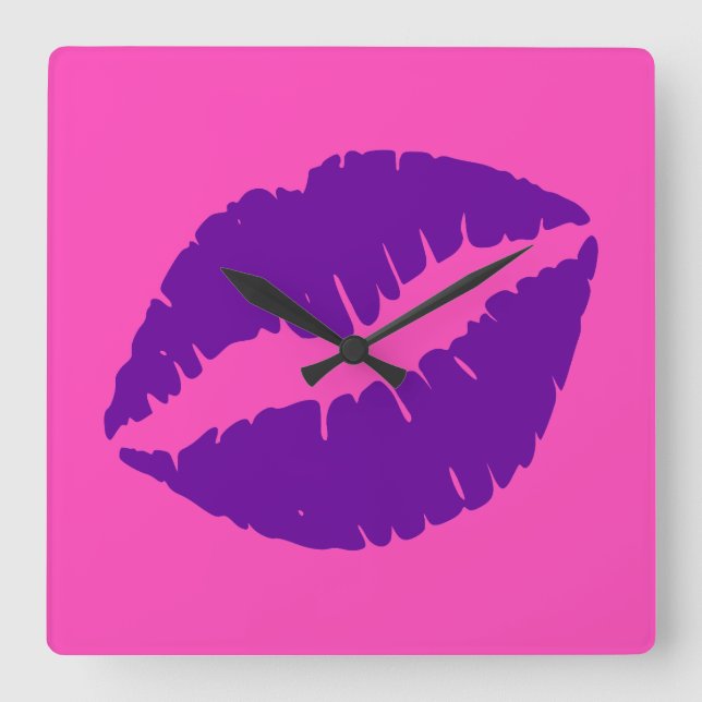 Horloge Carrée Baiser en bâton rose et violet (Recto)