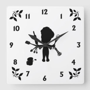 Horloge Carrée Baker Juggles His Utensils