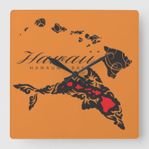 Horloge Carrée Baleine d'Hawaï Aloha