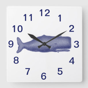 Horloge Carrée Baleine stylisée du 19e siècle vintage #1 en bleu
