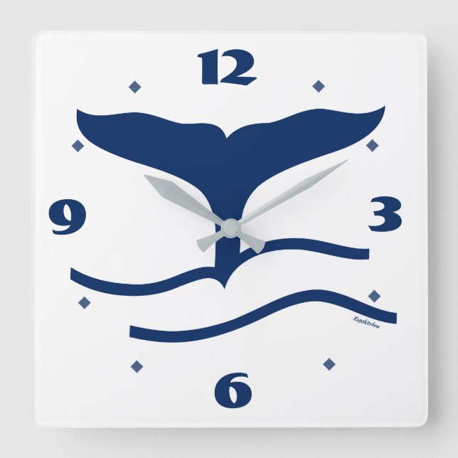 Horloge Carrée Baleines Tail Outline Marine (Recto)