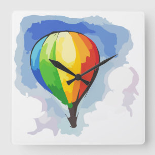 Horloge Carrée Ballon à air chaud d'arc-en-ciel