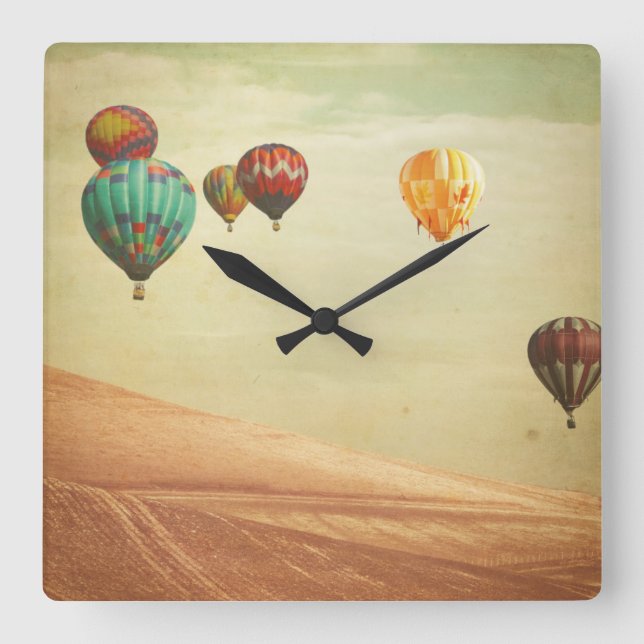 Horloge Carrée Ballons À Air Chaud Dans Le Ciel (Recto)