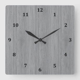 Horloge Carrée Bambou gris cendré avec apparence de grain de boi