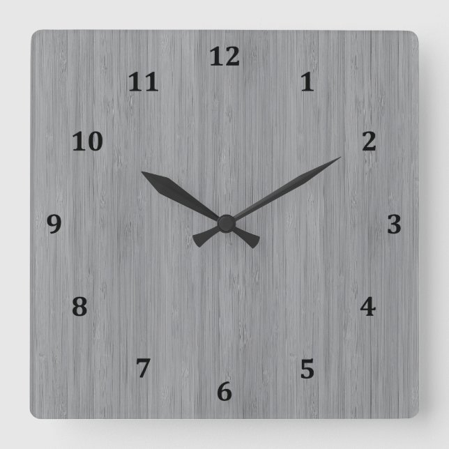 Horloge Carrée Bambou gris cendré avec apparence de grain de bois (Recto)
