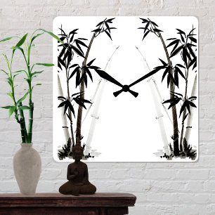 Horloge Carrée Bambou noir - Encre