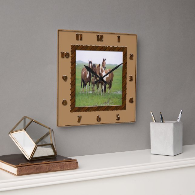 Horloge Carrée Bande des chevaux d'Appaloosa (Bureau)