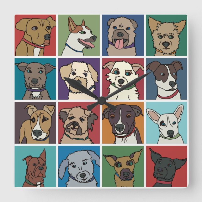 Horloge Carrée Bande dessinée de chien de délivrance (Recto)