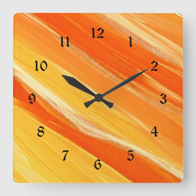 Horloge Carrée Bandes diagonales orange et jaune abstraites (Recto)