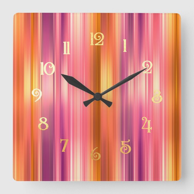 Horloge Carrée Bandes orange et rose (Recto)