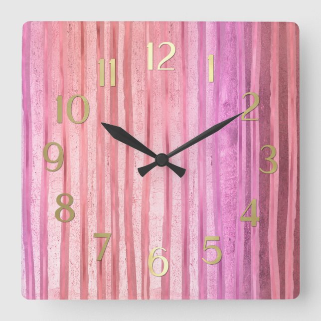 Horloge Carrée Bandes roses (Recto)