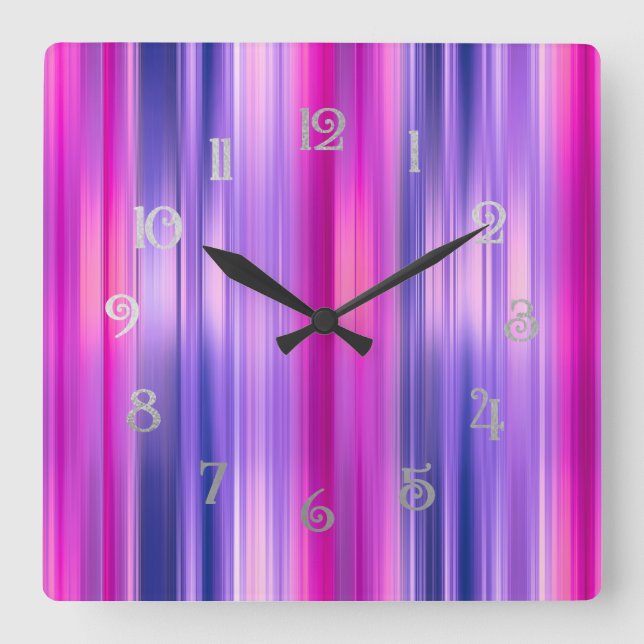 Horloge Carrée Bandes roses et violettes (Recto)