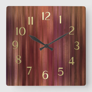 Horloge Carrée Bandes rouges Brown