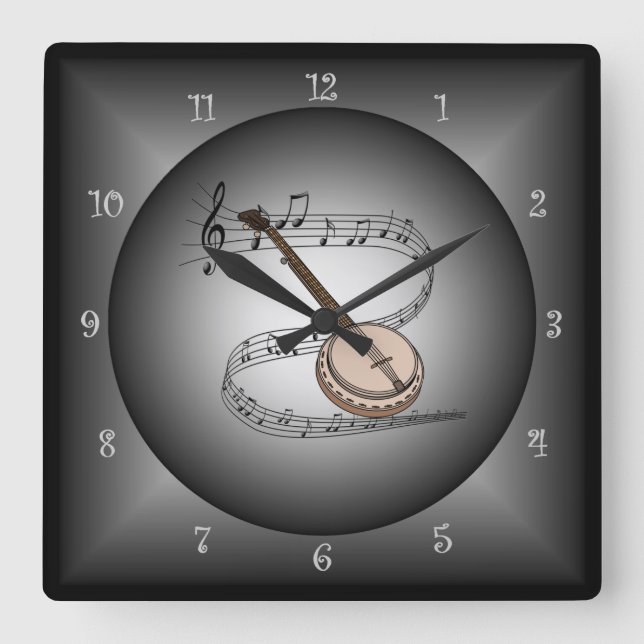 Horloge Carrée Banjo ~ Globe Musical ~ Instrument Musical ~Scale~ (Recto)