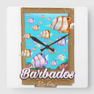 Horloge Carrée Barbados Tropical Fish affiche de voyage