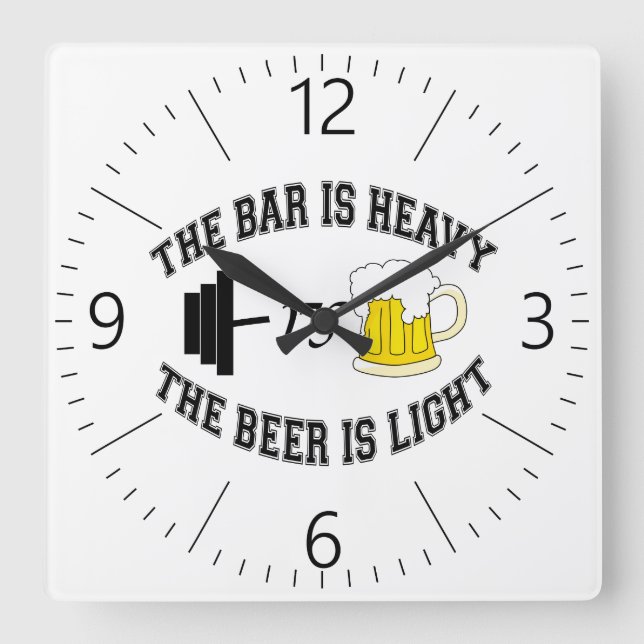 Horloge Carrée Barbell vs bière (Recto)