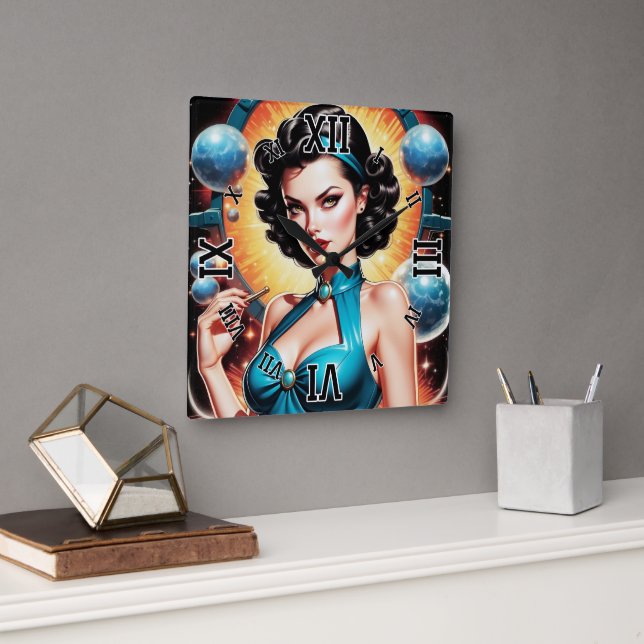 Horloge Carrée Barbenheimer Retro Fusion de l'âge atomique (Bureau)