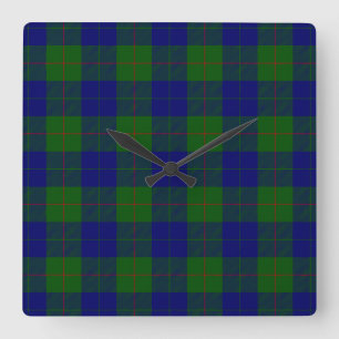 Horloge Carrée Barclay tartan bleu vert plaid