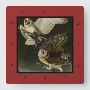 Horloge Carrée Barn Owl (Tyto alba) Audubon's Birds of America