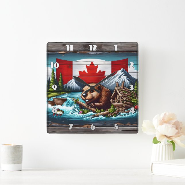 Horloge Carrée Barrage de l'édifice Beaver près du drapeau canadi (Maison)